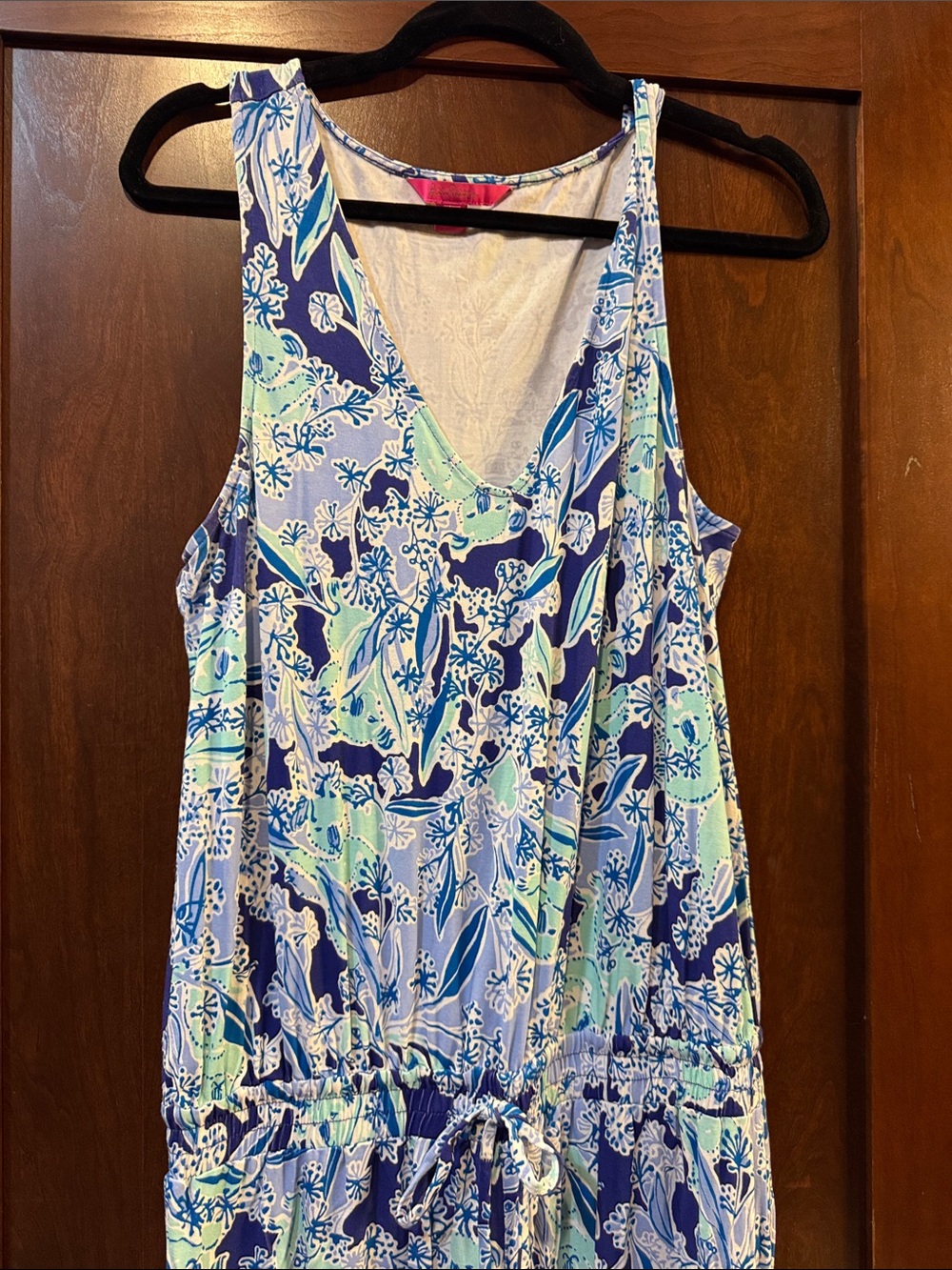 Lilly Pulitzer Floral V-Neck Sleeveless jumpsuit  in Blue and Mint